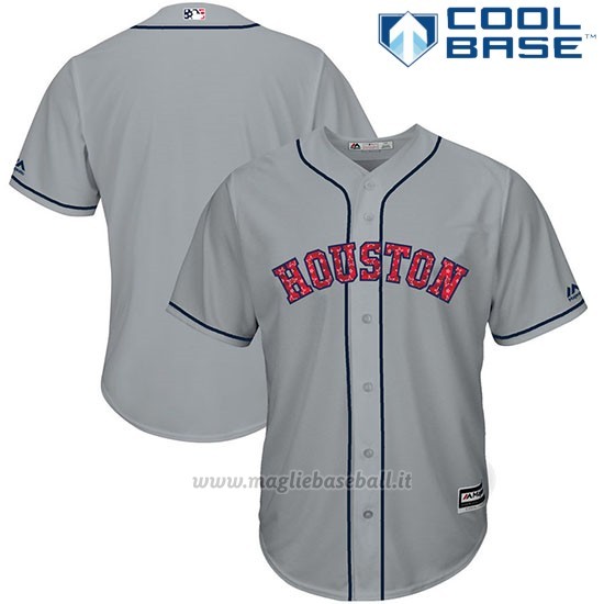 Maglia Baseball Uomo Houston Astros 2017 Estrellas y Rayas Grigio Cool Base